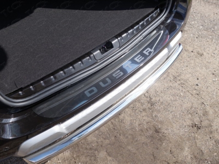 Renault Duster 2015  Накладка на задний бампер (лист зеркальный надпись Duster ) 